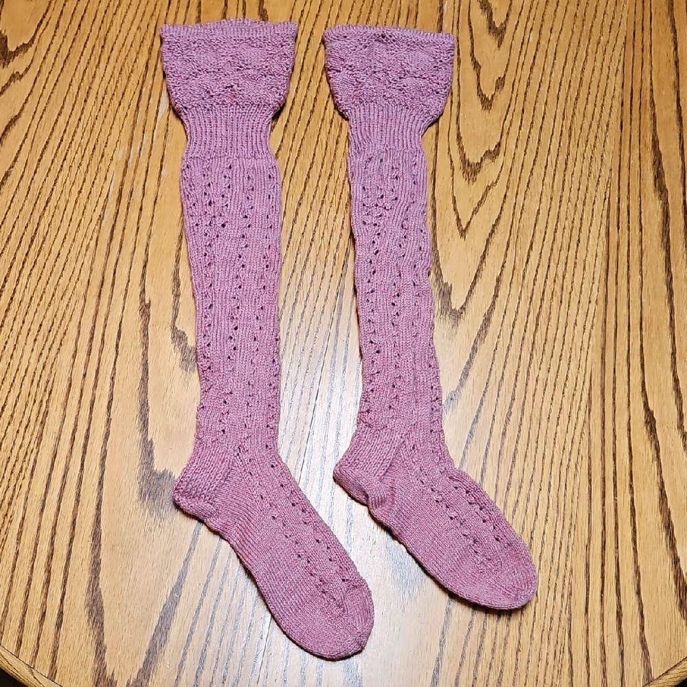 Pink Handmade Hand Knit Over-the-Knee Wool Socks